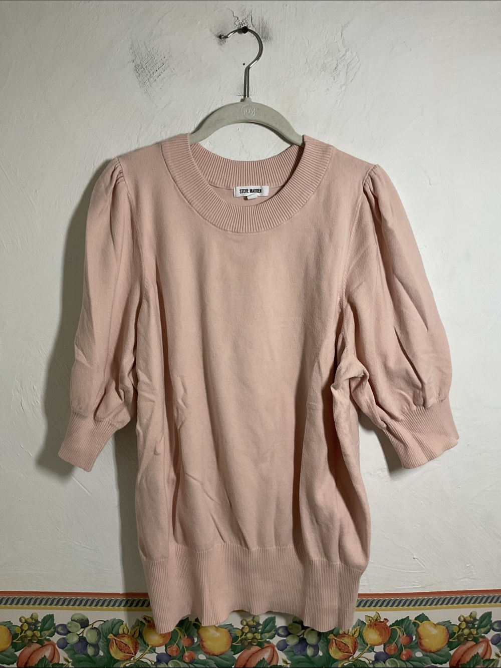 Steve Madden Pink Puff Sleeve Knit Top Sweater Size 2X